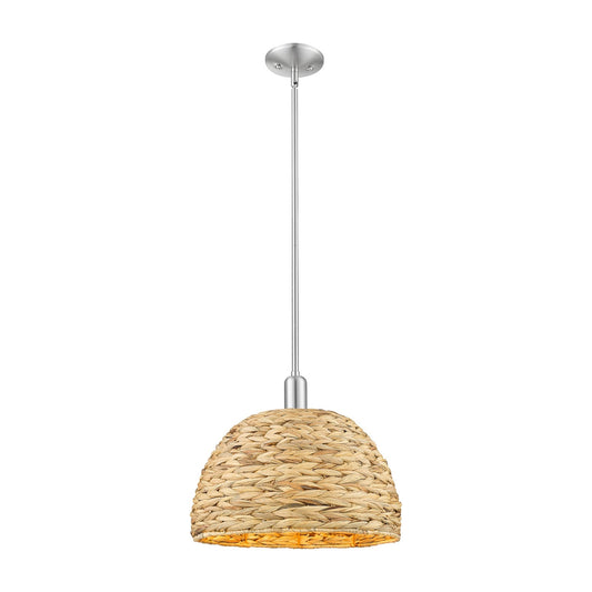 Innovations Woven Rattan 16in 1-Light Mini Pendant | Industrial Brushed Satin Nickel and Natural Fiber Dome Shade | Kitchen | Model 716-1S-SN-RBD-16-NAT