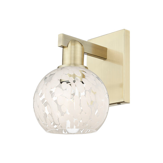 Innovations Lighting White Mouchette 6in 1-Light Wall Sconce | Industrial Antique Brass and White Mouchette Glass | Living | Model 716-1W-AB-G1216-6WM