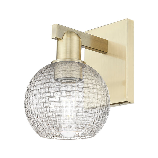 Innovations Athens 1-Light Wall Sconce | Industrial Antique Brass and Clear Basket Weave Glass | Bathroom & Hallway Accent | Model 716-1W-AB-G122C-6CL