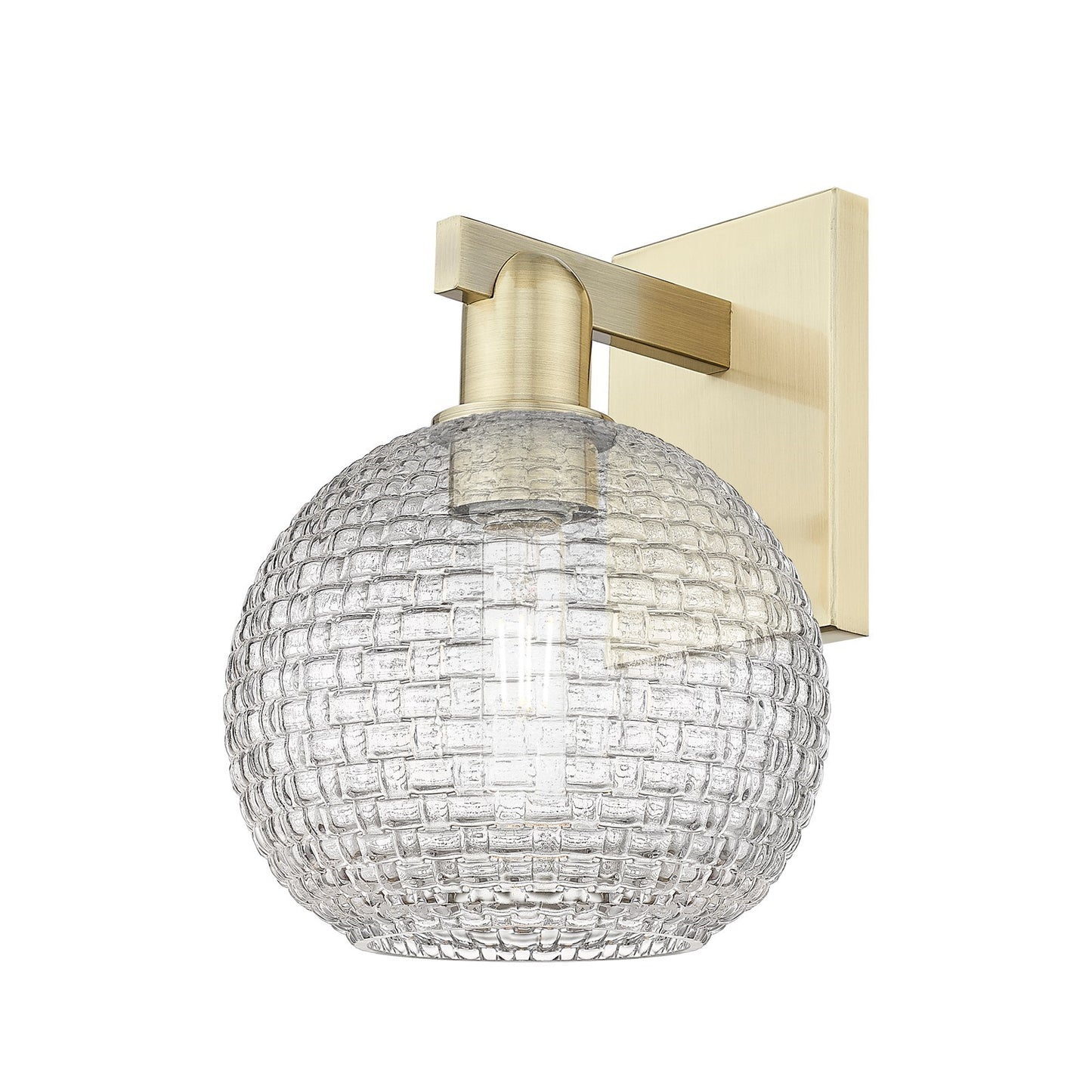 Innovations Athens 8in 1-Light Wall Sconce | Industrial Antique Brass Steel and Clear Basket Weave Glass | Bathroom & Hallway | Model 716-1W-AB-G122C-8CL