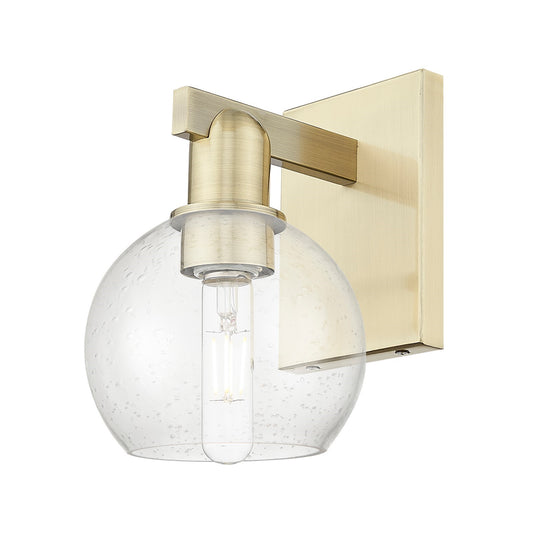 Innovations Athens 1-Light Wall Sconce | Industrial Antique Brass Steel and Seedy Glass | Hallway & Bathroom Accent | 5.88 x 9.62 | Model 716-1W-AB-G124-6