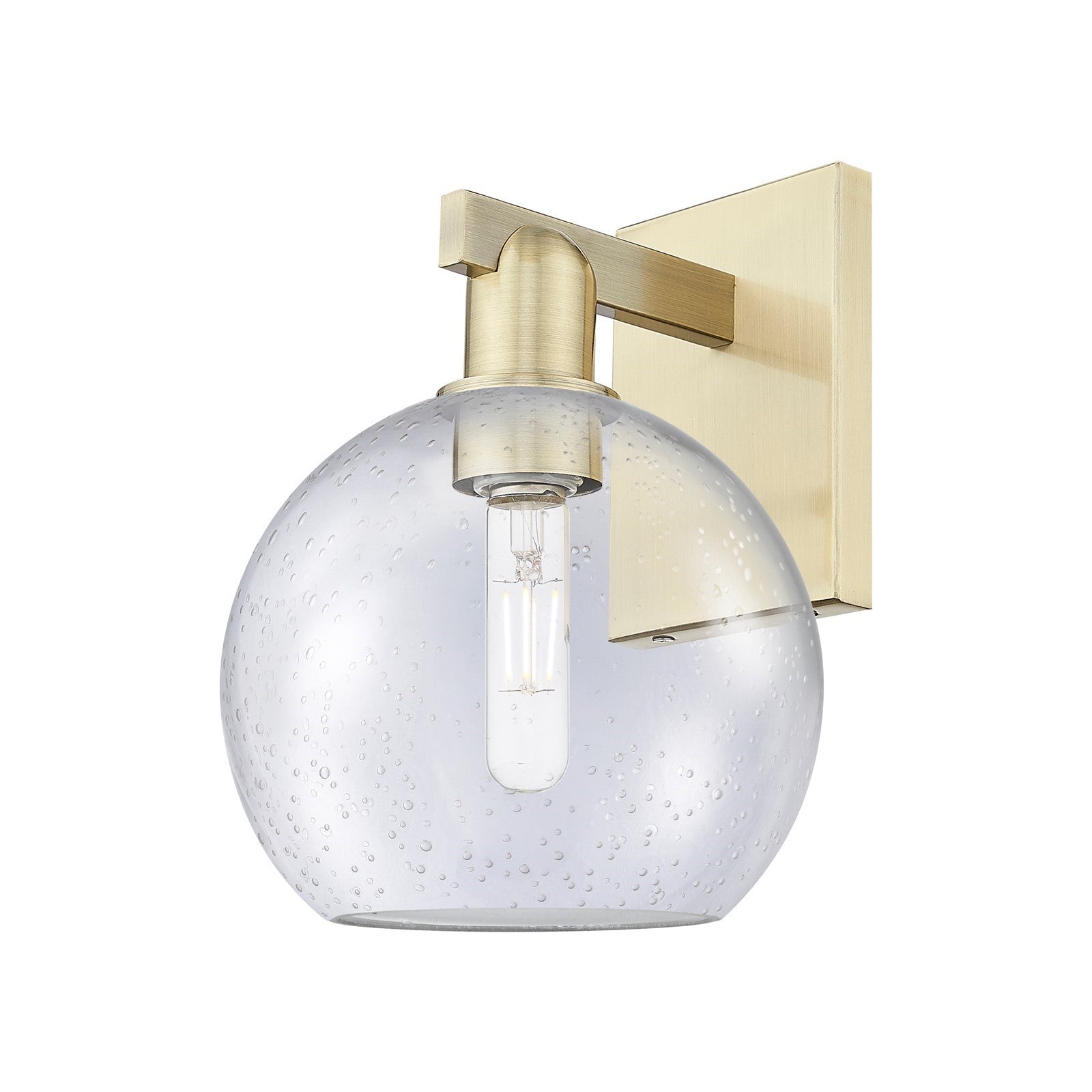 Innovations Athens 8in 1-Light Wall Sconce | Industrial Antique Brass Steel and Seedy Glass | Bathroom Vanity & Hallway Accent | Model 716-1W-AB-G124-8