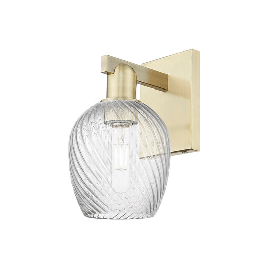 Innovations Salina 1-Light 6in Wall Sconce | Industrial Antique Brass Steel and Clear Spiral Fluted Glass | Bathroom & Hallway | Model 716-1W-AB-G292