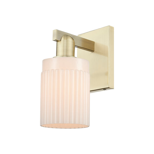 Innovations Hadley 1-Light 4.5in Wall Sconce | Industrial Antique Brass and Matte White Ribbed Glass | Bedroom & Hallway Accent | Model 716-1W-AB-G341