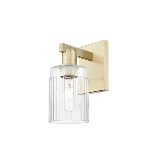 Innovations Hadley 1-Light 4.5in Wall Sconce | Industrial Antique Brass Steel and Clear Ribbed Glass | Bathroom & Hallway Accent | Model 716-1W-AB-G342