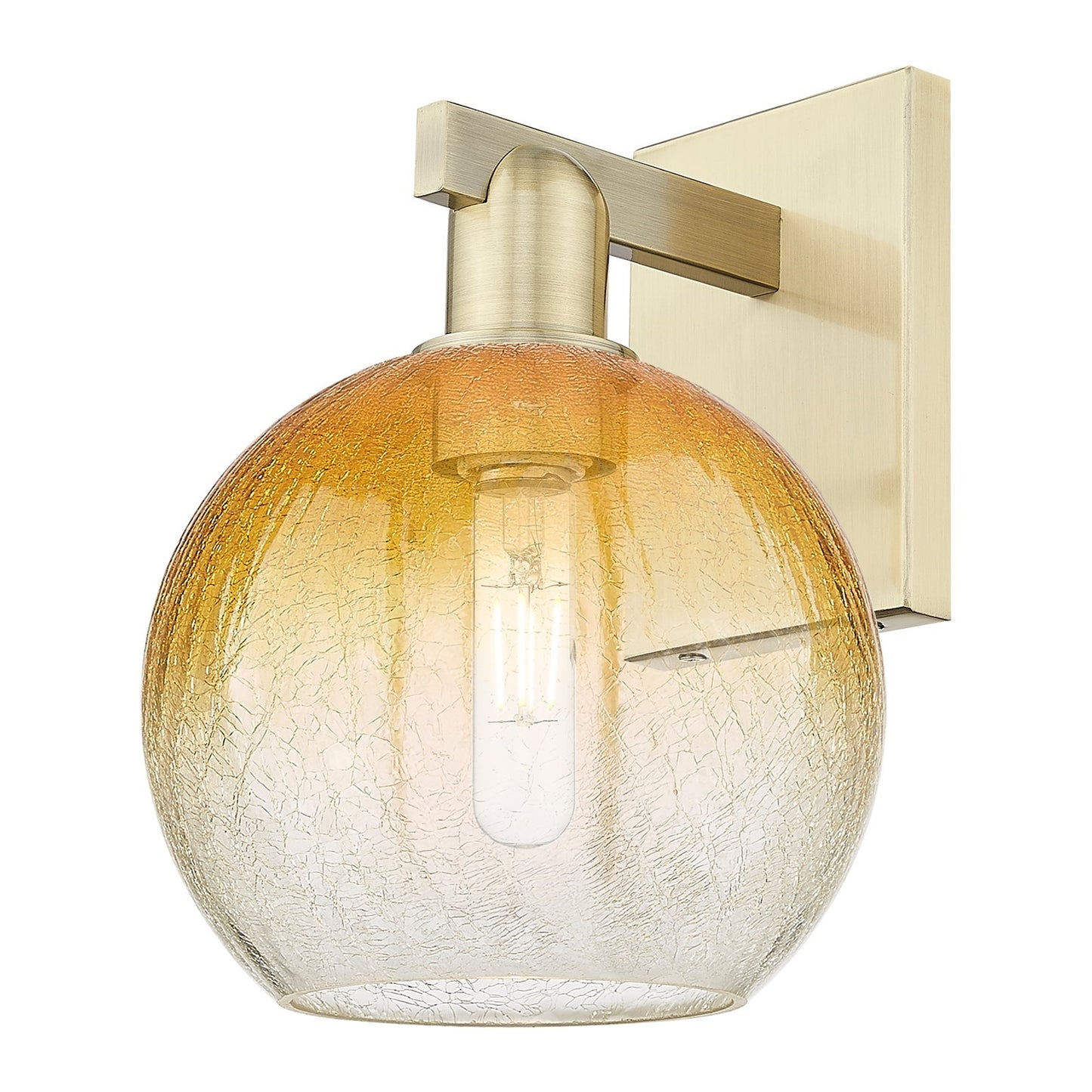 Innovations Brookhaven Globe 8in 1-Light Wall Sconce | Industrial Antique Brass and Amber Glass | Bathroom & Hallway Accent | 8 | Model 716-1W-AB-G483-8AM