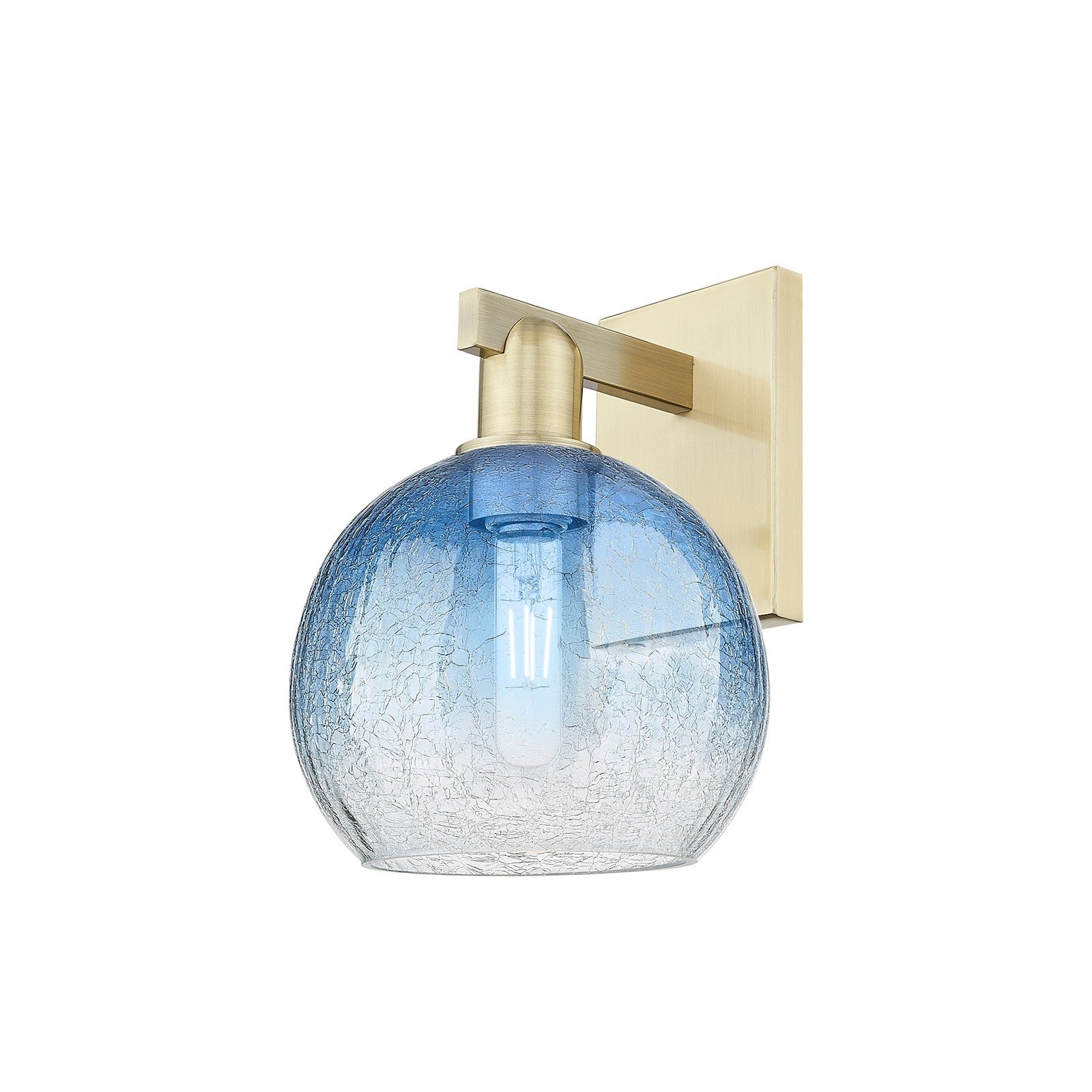 Innovations Brookhaven Globe 8in 1-Light Wall Sconce | Industrial Antique Brass and Sapphire Blue Glass | Bathroom & Hallway | Model 716-1W-AB-G483-8SB