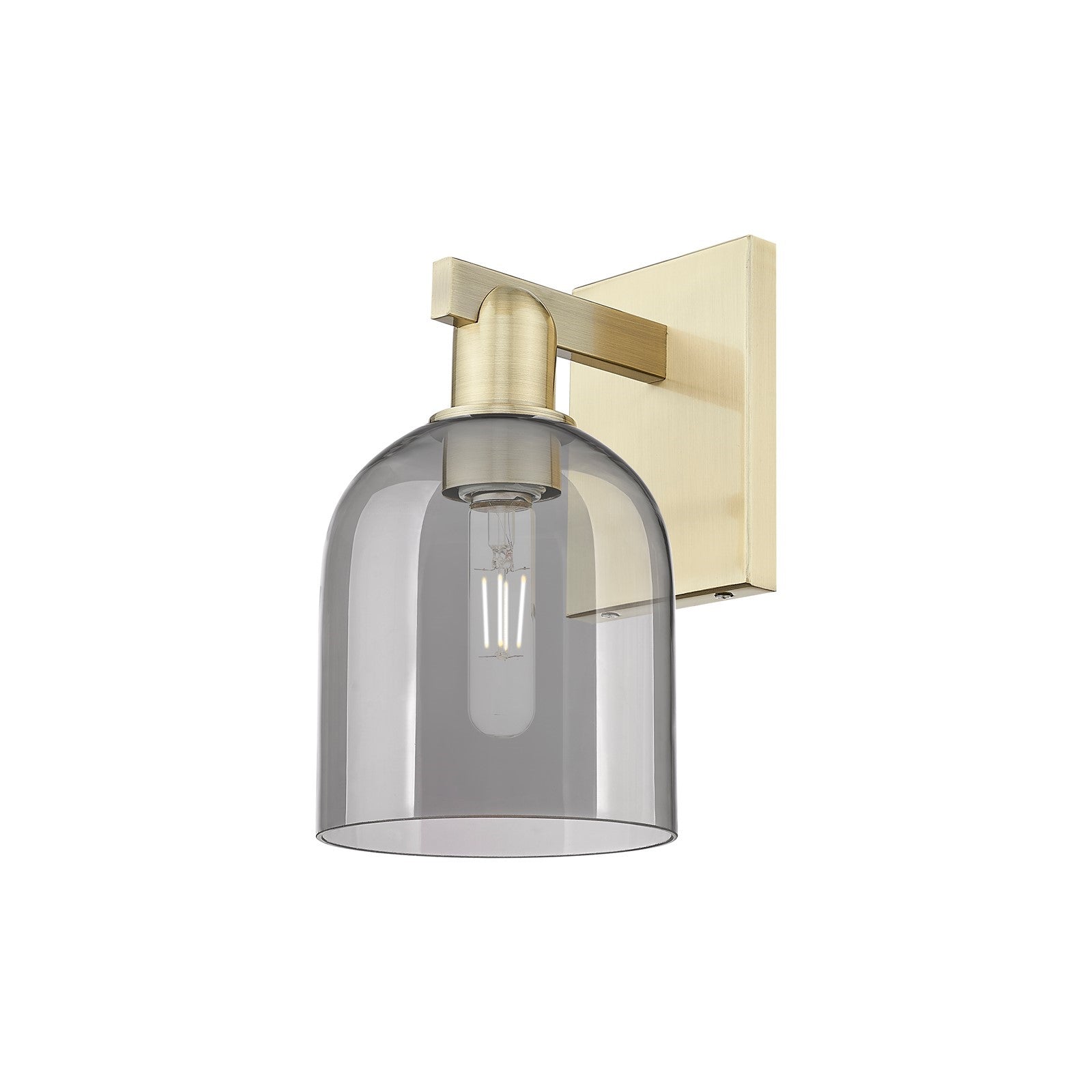 Innovations Bella 6in 1-Light Wall Sconce | Industrial Antique Brass and Light Smoke Glass | Bedroom & Hallway Accent | 5.5 x | Model 716-1W-AB-G558-6SM