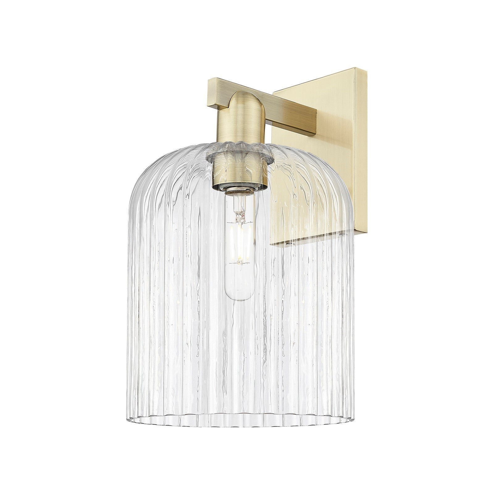 Innovations Bridal Veil 8in 1-Light Wall Sconce | Industrial Antique Brass Steel and Clear Ribbed Glass | Bathroom & Hallway | Model 716-1W-AB-G559-8CL