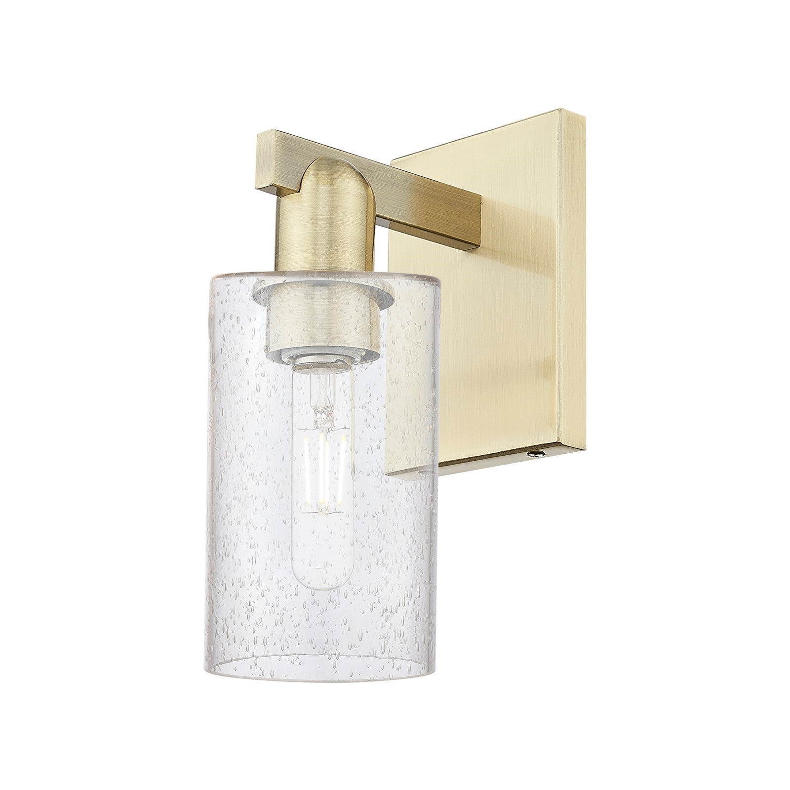 Innovations Clymer 1-Light Wall Sconce | Industrial Antique Brass Steel and Seedy Glass | Bathroom & Hallway Accent Light | 3.88 x | Model 716-1W-AB-G804