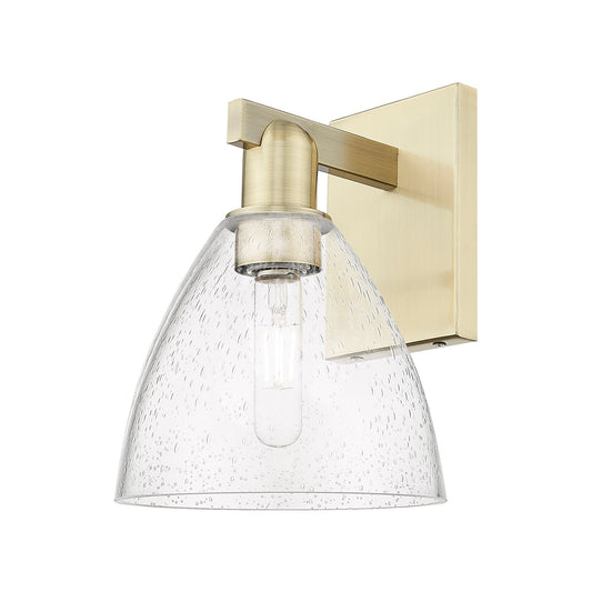 Innovations Bristol 7.5in 1-Light Wall Sconce | Industrial Antique Brass Steel and Seedy Glass | Damp-Rated Hallway & Bathroom | Model 716-1W-AB-GBD-754