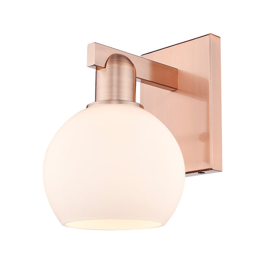Innovations Athens 6in 1-Light Wall Sconce | Industrial Antique Copper Steel and Matte White Glass | Damp-Rated Bathroom & | Model 716-1W-AC-G121-6