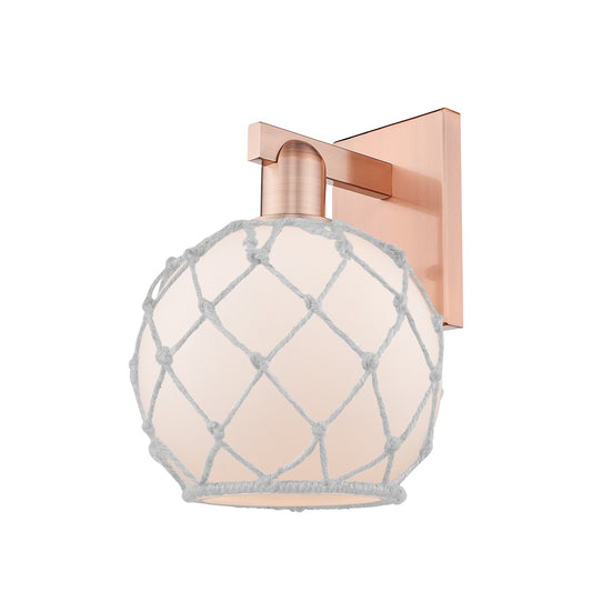 Innovations Farmhouse Rope 8in 1-Light Wall Sconce | Industrial Antique Copper Steel and White Frosted Glass Rope Shade | Model 716-1W-AC-G121-8RW