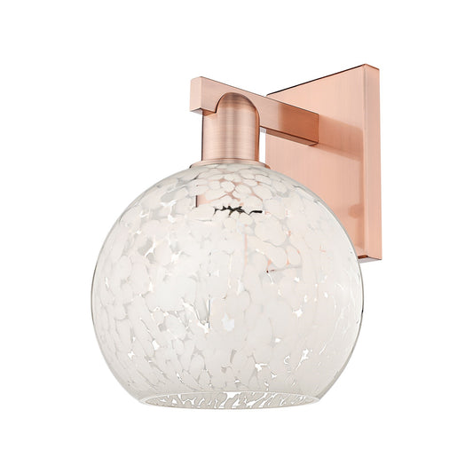 Innovations Lighting White Mouchette 8in 1-Light Wall Sconce | Industrial Antique Copper Steel and White Mouchette Glass | Model 716-1W-AC-G1216-8WM
