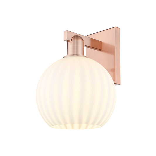 Innovations Lighting Arcadia 8in 1-Light Wall Sconce | Industrial Antique Copper Steel and White Venetian Glass | Bathroom | Model 716-1W-AC-G1217-8WV