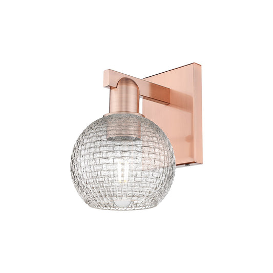 Innovations Athens 1-Light Wall Sconce | Industrial Antique Copper Steel and Clear Basket Weave Glass | Bedroom & Hallway | Model 716-1W-AC-G122C-6CL