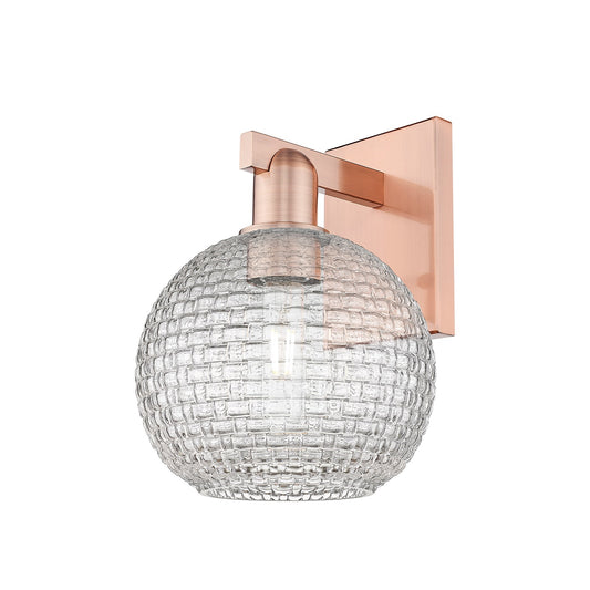 Innovations Athens 8in 1-Light Wall Sconce | Industrial Antique Copper Steel and Clear Basket Weave Glass | Bathroom & Hallway | Model 716-1W-AC-G122C-8CL