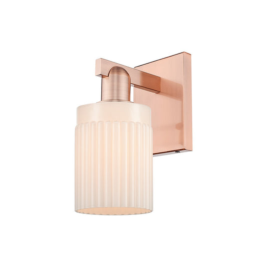 Innovations Hadley 1-Light 4.5in Wall Sconce | Industrial Antique Copper Steel and Matte White Ribbed Glass | Entryway & Hallway | Model 716-1W-AC-G341