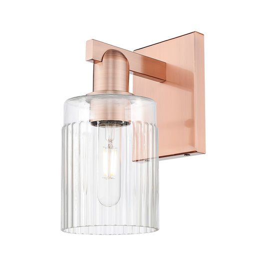 Innovations Hadley 1-Light 4.5in Wall Sconce | Industrial Antique Copper Steel and Clear Ribbed Glass | Hallway & Bathroom Accent | Model 716-1W-AC-G342