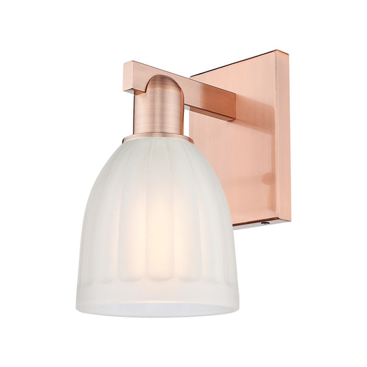 Innovations Brookfield 6in 1-Light Wall Sconce | Industrial Antique Copper Steel and White Ribbed Glass | Living Room & Hallway | Model 716-1W-AC-G441