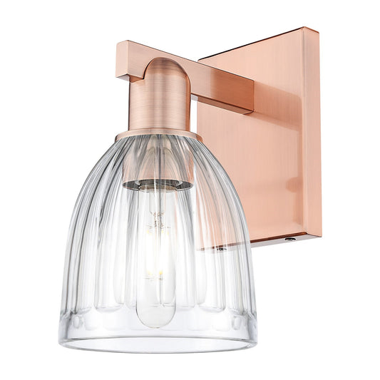 Innovations Brookfield 6in 1-Light Wall Sconce | Industrial Antique Copper Steel and Clear Ribbed Glass | Living Room & Hallway | Model 716-1W-AC-G442