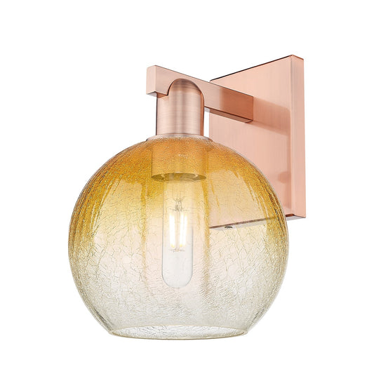 Innovations Brookhaven Globe 8in 1-Light Wall Sconce | Industrial Antique Copper Steel and Amber Glass | Bathroom & Hallway | Model 716-1W-AC-G483-8AM