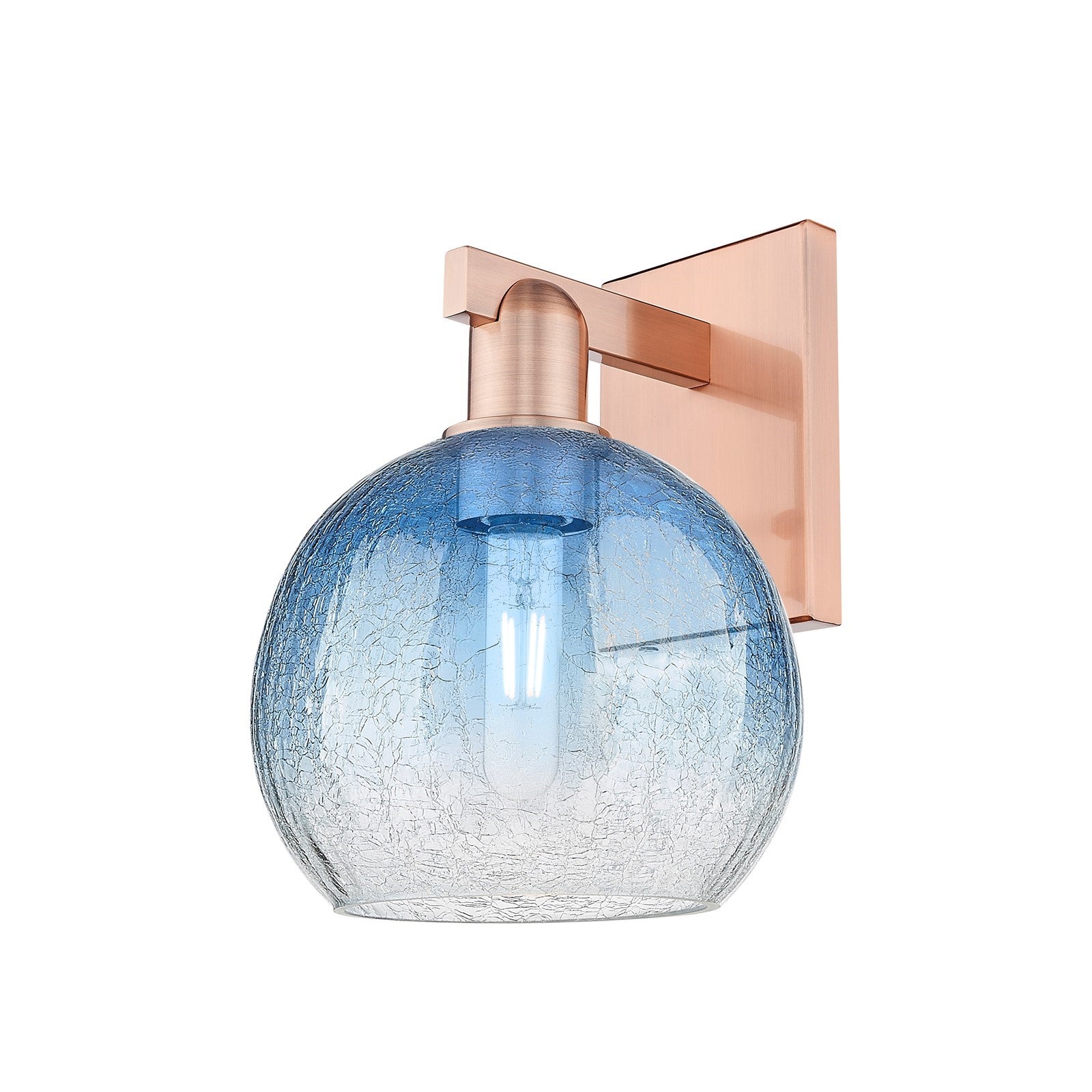 Innovations Brookhaven Globe 8in 1-Light Wall Sconce | Industrial Antique Copper and Sapphire Blue Glass | Bathroom & Hallway | Model 716-1W-AC-G483-8SB