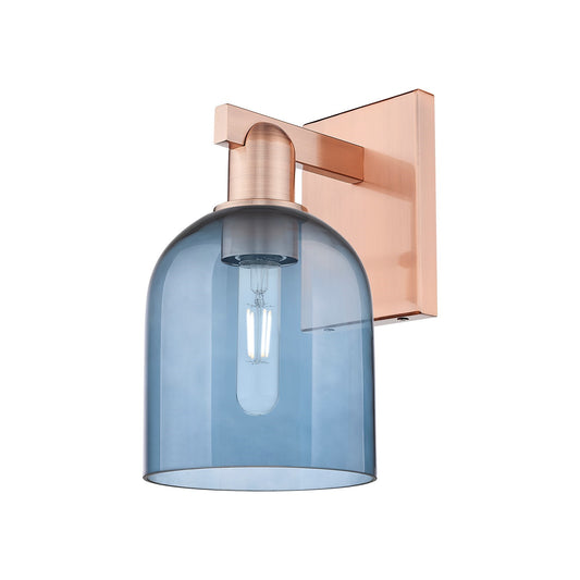 Innovations Bella 6in 1-Light Wall Sconce | Industrial Antique Copper and Blue Glass | Hallway & Bathroom Accent | 5.5 x 11.25 | Model 716-1W-AC-G558-6BL