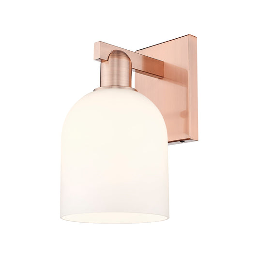 Innovations Bella 1-Light 5.5in Wall Sconce | Industrial Antique Copper Steel and White Glass | Bathroom & Hallway Accent | Model 716-1W-AC-G558-6GWH