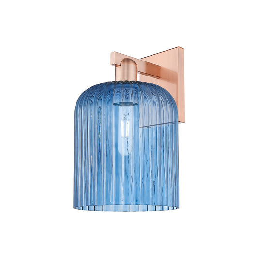 Innovations Bridal Veil 8in 1-Light Wall Sconce | Industrial Antique Copper Steel and Princess Blue Ribbed Glass | Entryway & | Model 716-1W-AC-G559-8BL