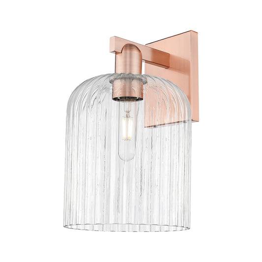 Innovations Bridal Veil 8in 1-Light Wall Sconce | Industrial Antique Copper Steel and Clear Ribbed Glass | Bathroom & Hallway | Model 716-1W-AC-G559-8CL