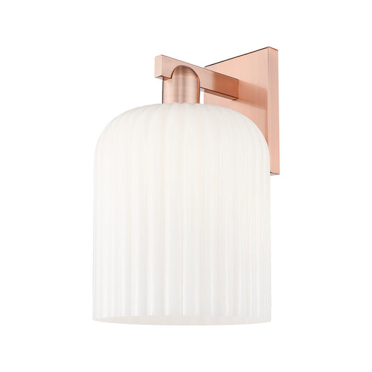 Innovations Bridal Veil 8in 1-Light Wall Sconce | Industrial Antique Copper and Gloss White Ribbed Glass | Bathroom & Hallway | Model 716-1W-AC-G559-8GWH