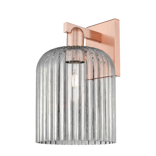Innovations Bridal Veil 8in 1-Light Wall Sconce | Industrial Antique Copper and Light Smoke Ribbed Glass | Living Room & | Model 716-1W-AC-G559-8SM