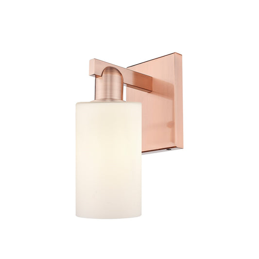 Innovations Clymer 1-Light Wall Sconce | Industrial Antique Copper Steel and Matte White Glass | Hallway & Bathroom Accent Light | Model 716-1W-AC-G801