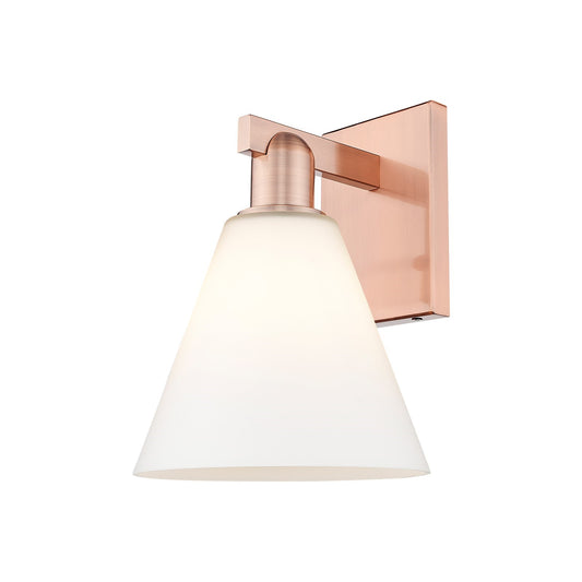 Innovations Berkshire Glass 8in 1-Light Wall Sconce | Industrial Antique Copper Steel and Matte White Glass | Bathroom & Hallway | Model 716-1W-AC-GBC-81