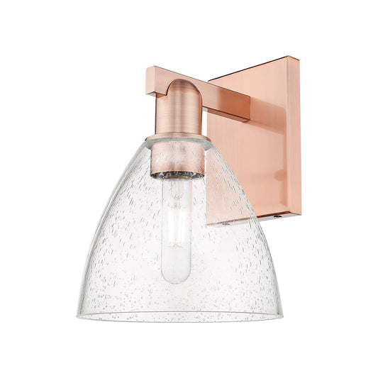 Innovations Bristol 8in 1-Light Wall Sconce | Industrial Antique Copper Steel and Seedy Glass | Damp-Rated Hallway & Bathroom | Model 716-1W-AC-GBD-754