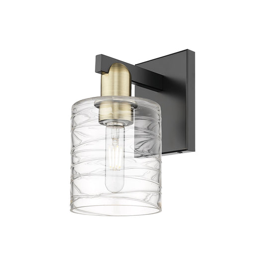Innovations Cobbleskill 5in 1-Light Wall Sconce | Industrial Black Antique Brass Steel and Deco Swirl Glass | Damp-Rated Hallway | Model 716-1W-BAB-G1113