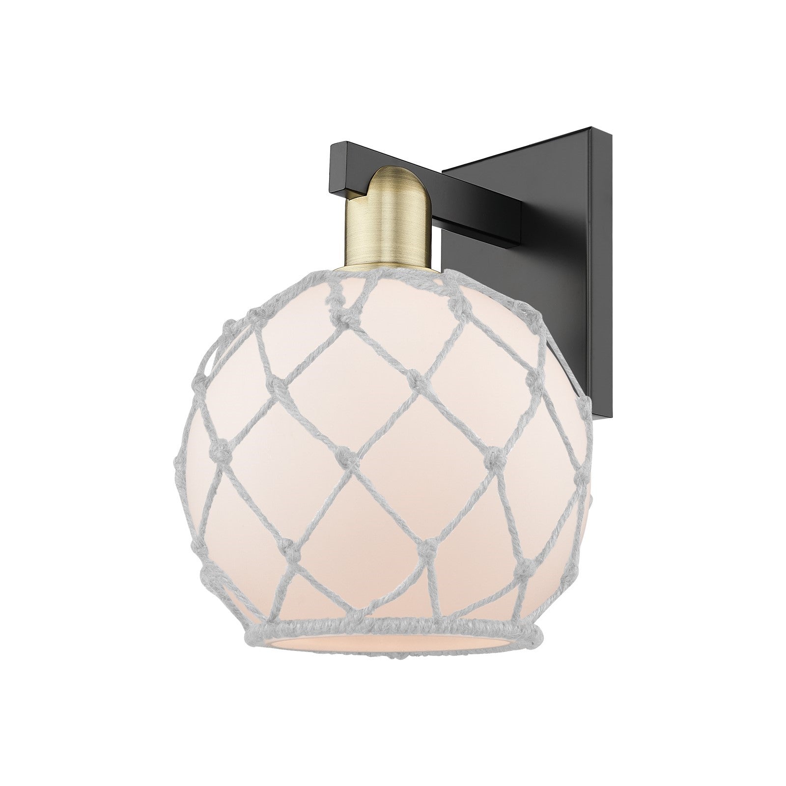 Innovations Farmhouse Rope 8in 1-Light Wall Sconce | Industrial Black Antique Brass Steel and White Frosted Glass Rope Shade | Model 716-1W-BAB-G121-8RW