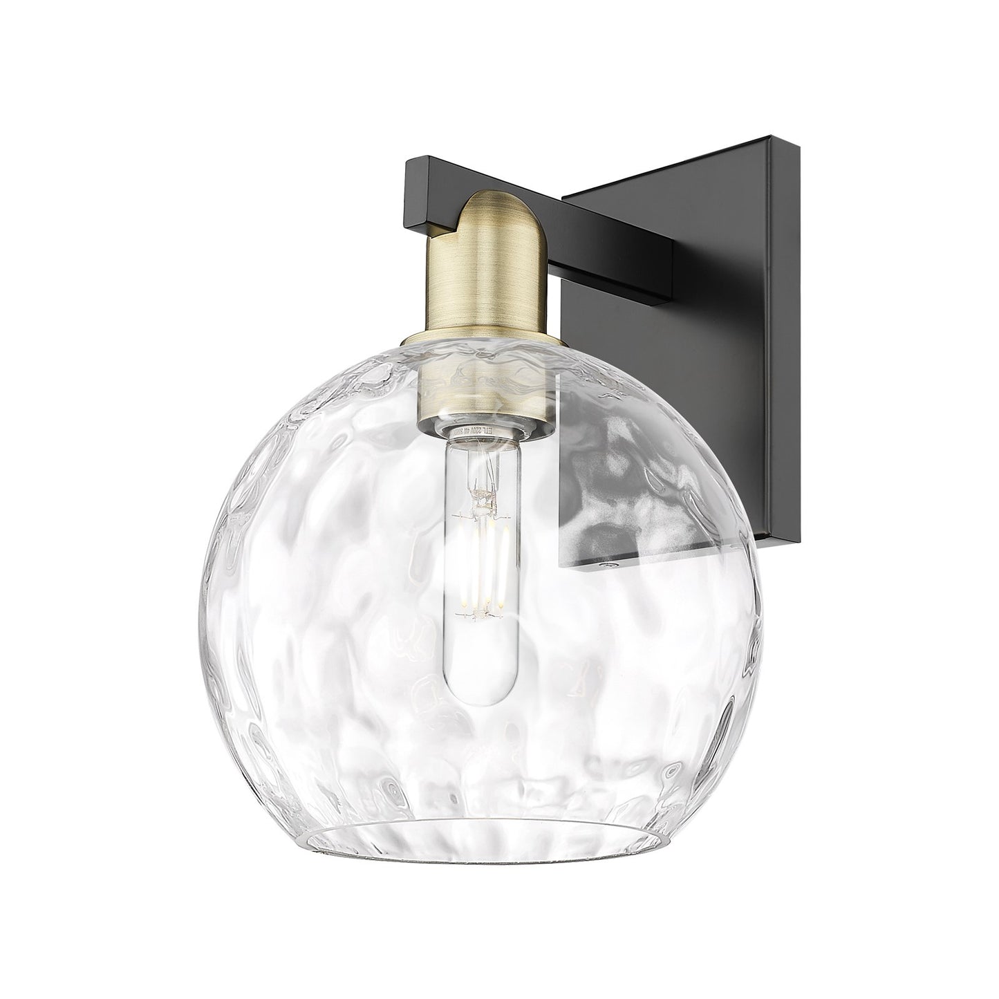 Innovations Athens Water Glass 8in 1-Light Wall Sconce | Industrial Black Antique Brass and Clear Glass | Bathroom & Hallway | Model 716-1W-BAB-G1215-8