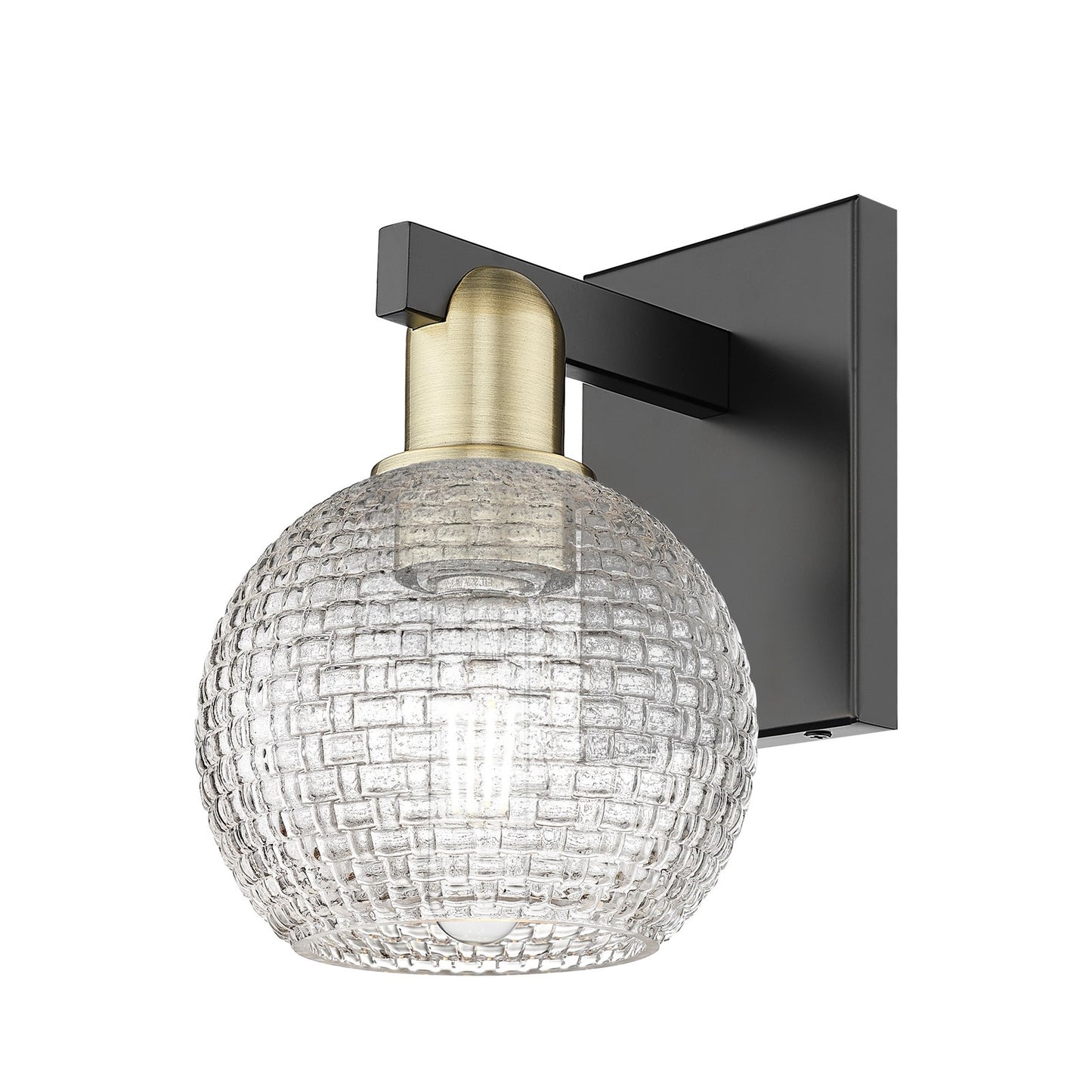 Innovations Athens 1-Light Wall Sconce | Industrial Black Antique Brass and Clear Basket Weave Glass | Hallway & Bathroom | Model 716-1W-BAB-G122C-6CL