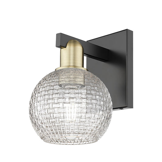 Innovations Athens 1-Light Wall Sconce | Industrial Black Antique Brass and Clear Basket Weave Glass | Hallway & Bathroom | Model 716-1W-BAB-G122C-6CL