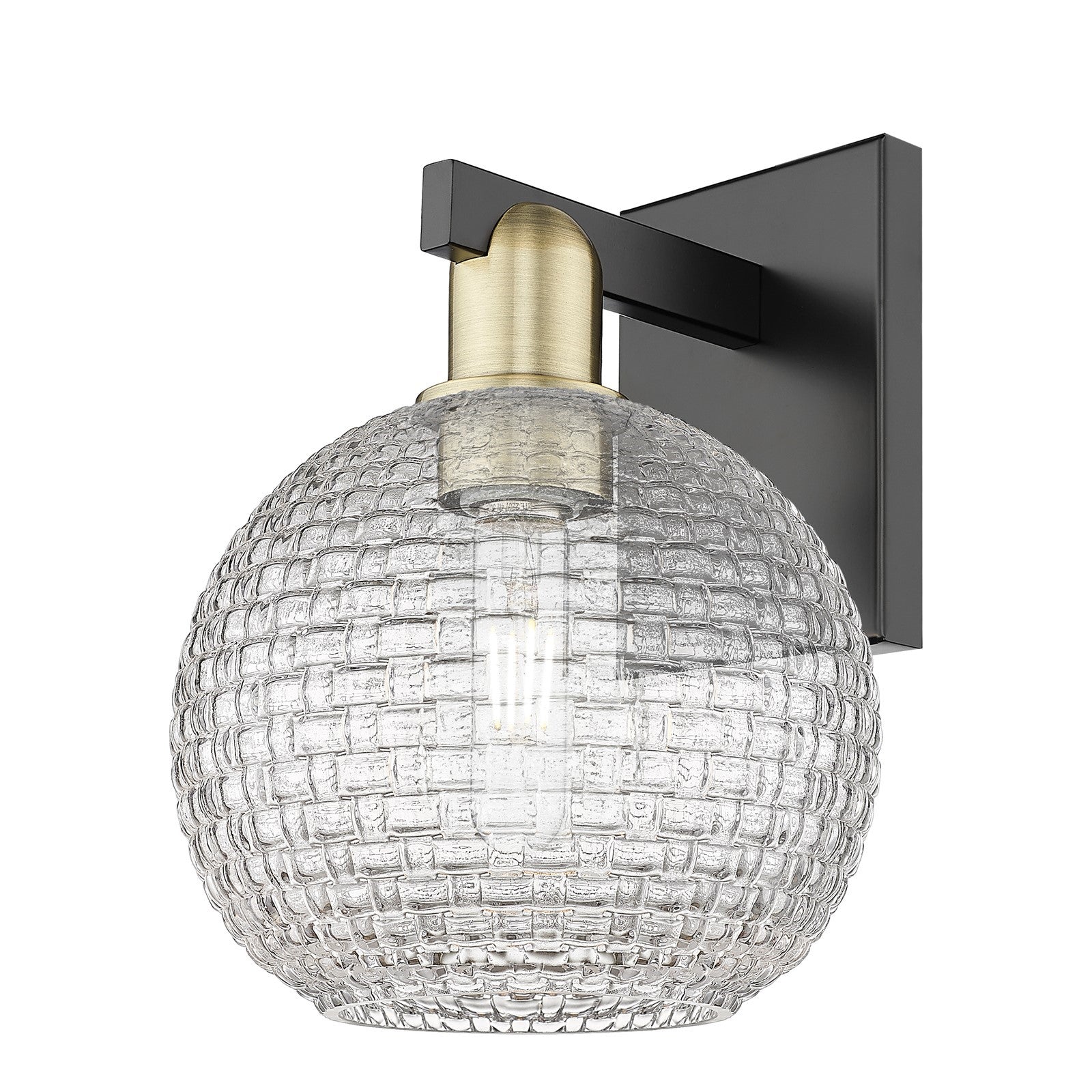 Innovations Athens 8in 1-Light Wall Sconce | Industrial Black Antique Brass and Clear Basket Weave Glass | Bathroom & Hallway | Model 716-1W-BAB-G122C-8CL
