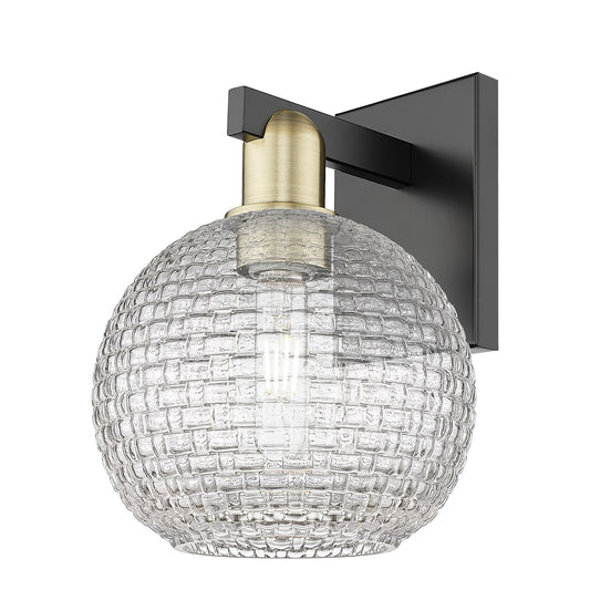 Innovations Athens 8in 1-Light Wall Sconce | Industrial Black Antique Brass and Clear Basket Weave Glass | Bathroom & Hallway | Model 716-1W-BAB-G122C-8CL