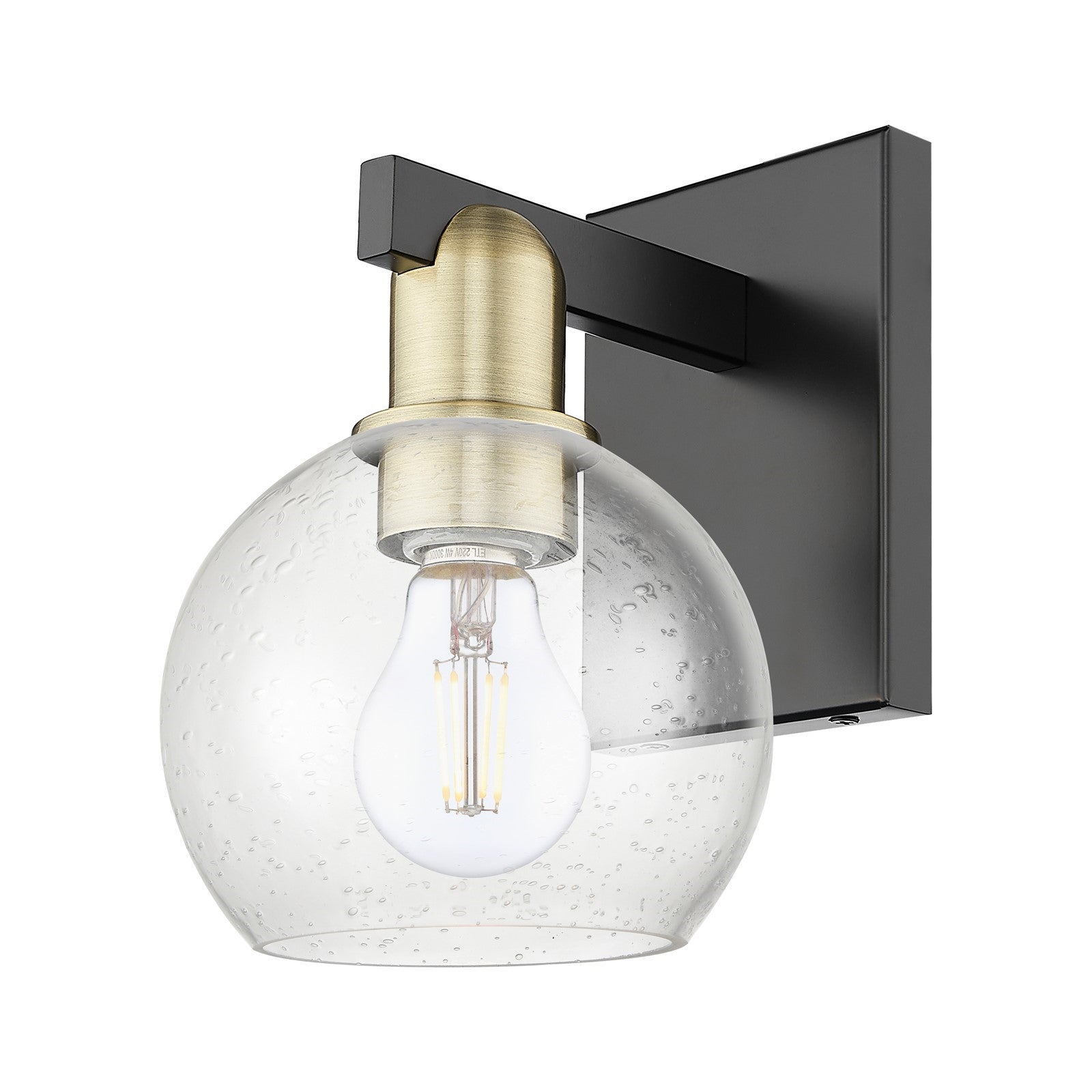Innovations Athens 6in 1-Light Wall Sconce | Industrial Black Antique Brass Steel and Seedy Glass | Hallway & Bathroom Accent | Model 716-1W-BAB-G124-6