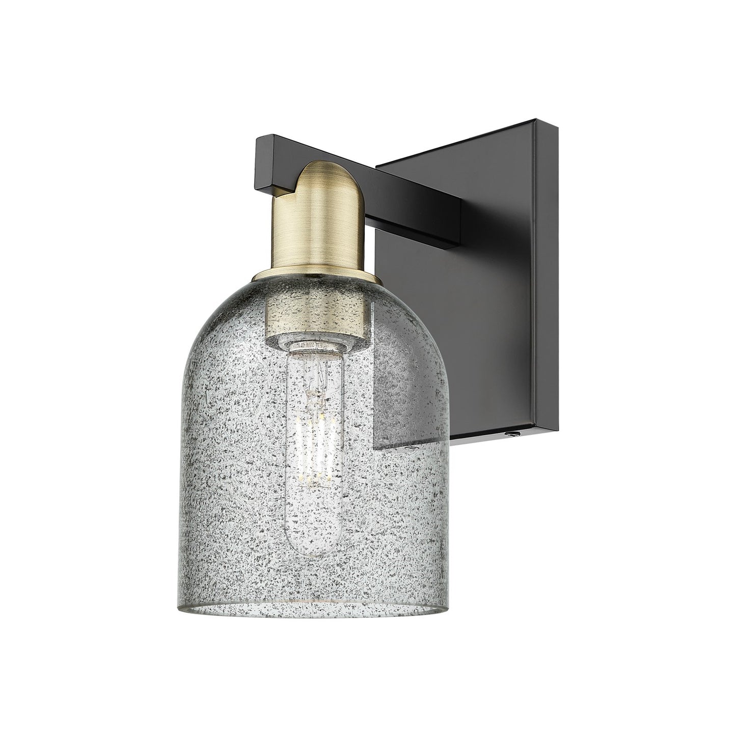Innovations Caledonia 5in 1-Light Wall Sconce | Industrial Black Antique Brass Steel and Charcoal Glass | Damp-Rated Bedroom & | Model 716-1W-BAB-G257