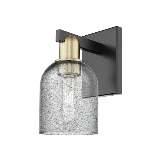Innovations Caledonia 5in 1-Light Wall Sconce | Industrial Black Antique Brass Steel and Charcoal Glass | Damp-Rated Bedroom & | Model 716-1W-BAB-G257