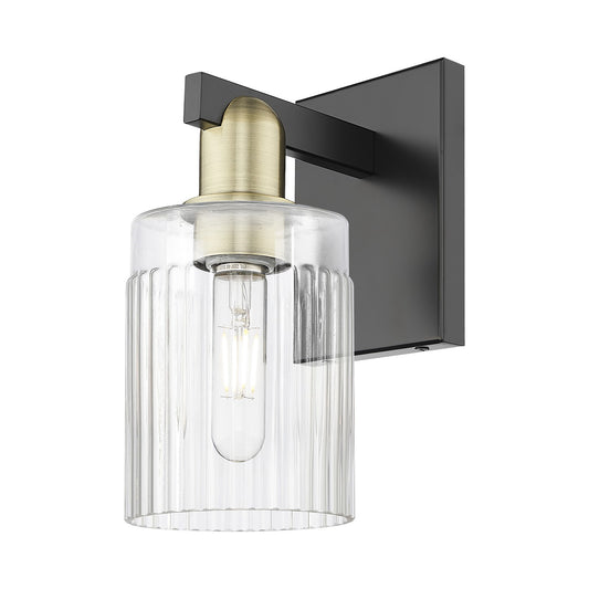Innovations Hadley 1-Light 4.5in Wall Sconce | Industrial Black Antique Brass and Clear Ribbed Glass | Bathroom & Hallway Accent | Model 716-1W-BAB-G342