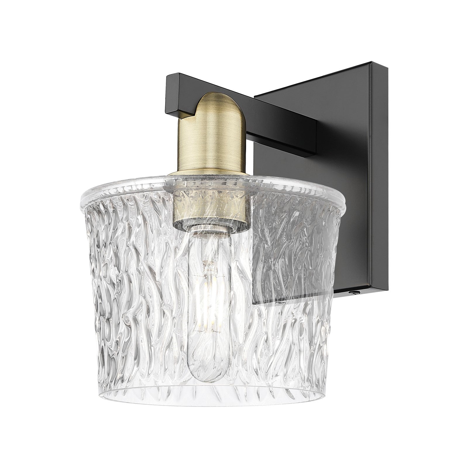 Innovations Niagara 1-Light 6.5in Wall Sconce | Industrial Black Antique Brass and Clear Textured Glass | Bathroom & Hallway | Model 716-1W-BAB-G402