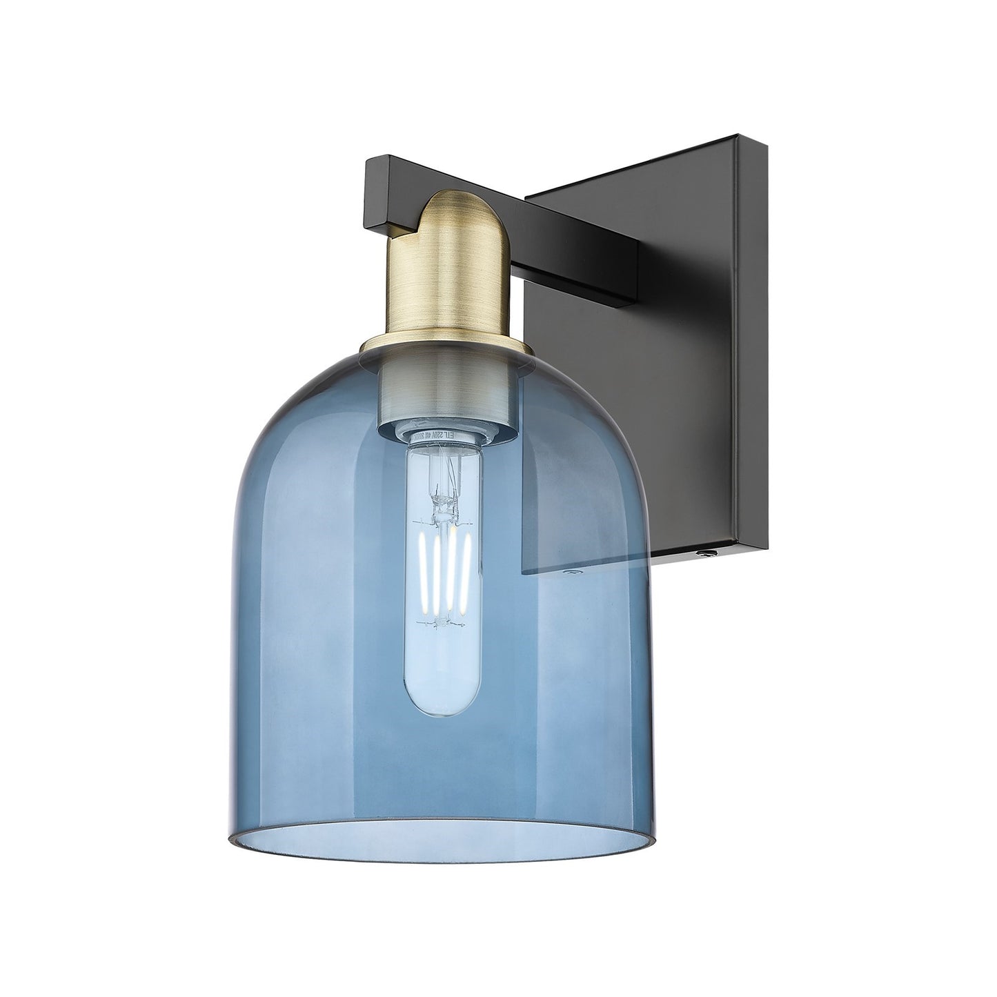 Innovations Bella 6in 1-Light Wall Sconce | Industrial Black Antique Brass and Blue Glass | Bathroom & Hallway Accent | 5.5 x | Model 716-1W-BAB-G558-6BL