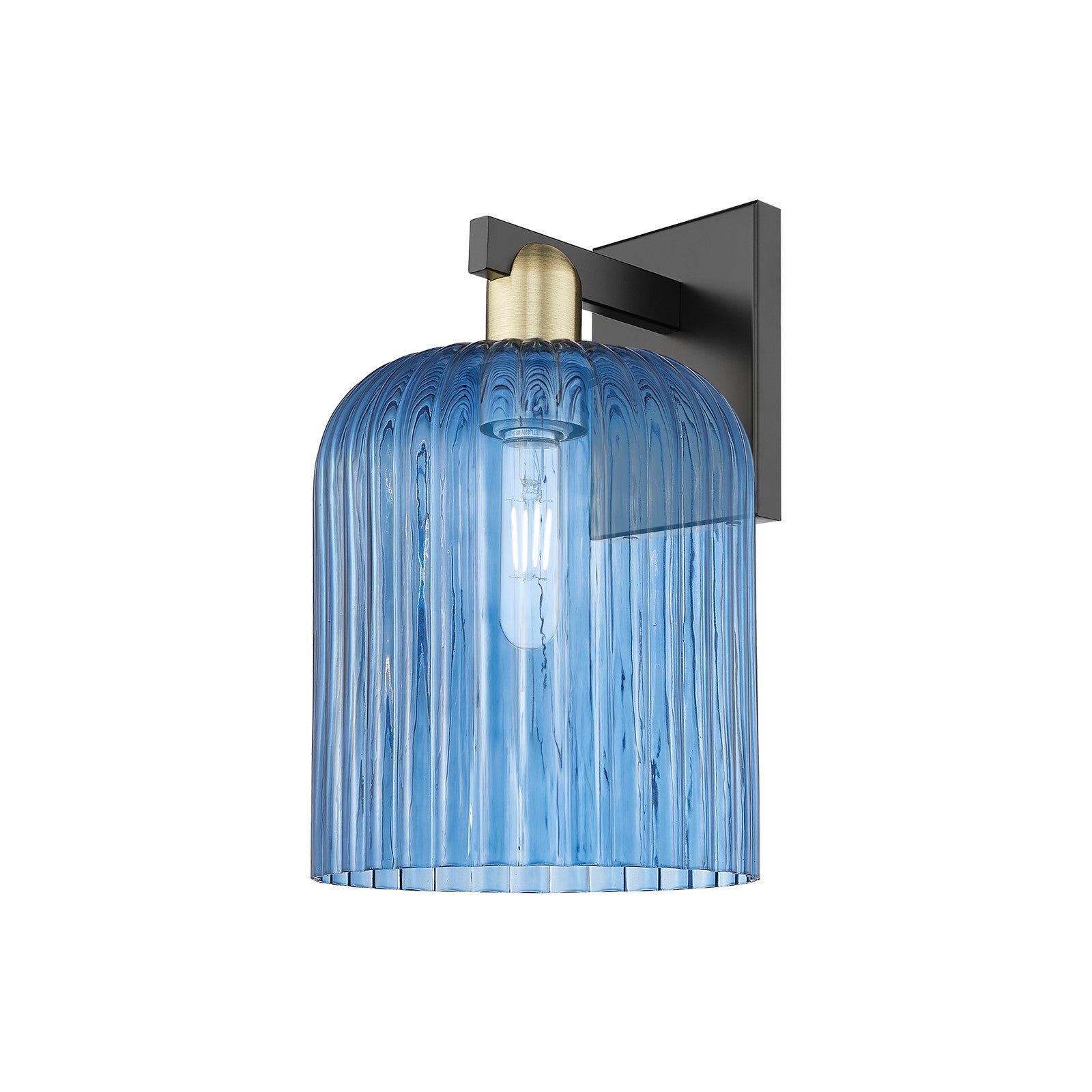 Innovations Bridal Veil 8in 1-Light Wall Sconce | Industrial Black Antique Brass and Princess Blue Ribbed Glass | Bathroom & | Model 716-1W-BAB-G559-8BL